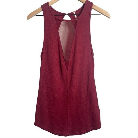 Free People Women’s Maroon Deep V Mesh Tank With Cutout Back Size-Medium - Picture 1 of 3